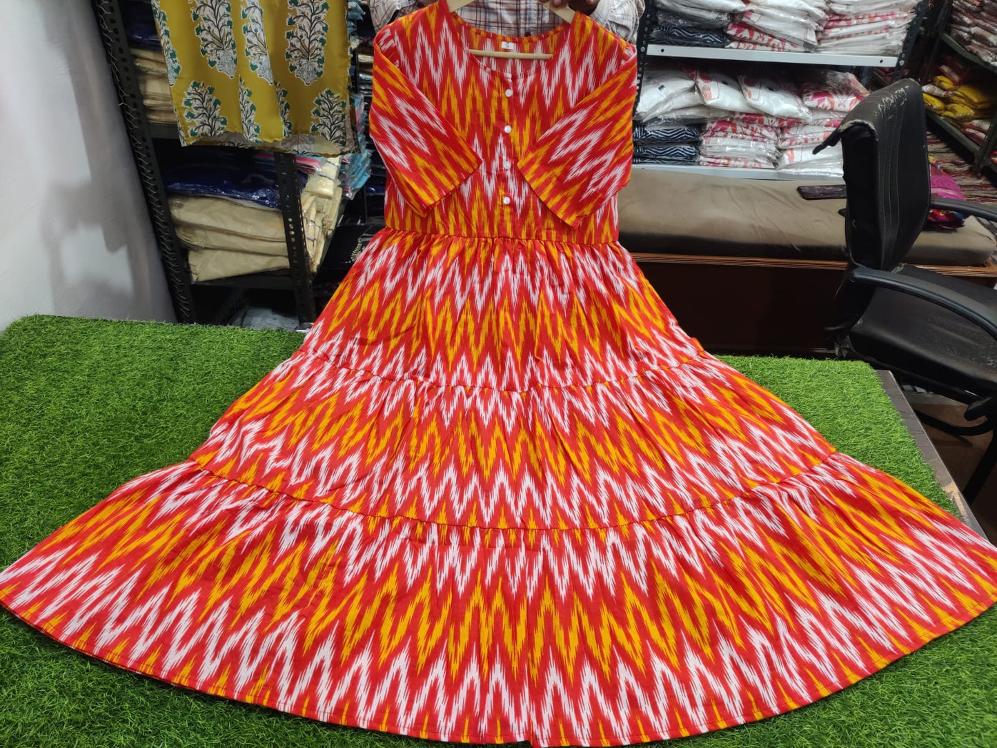 Rust orange ikkat print Middy Gown