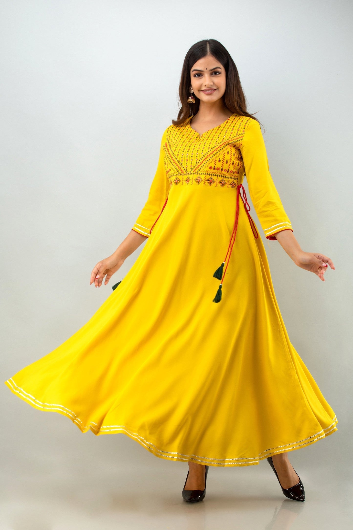 Yellow Embroidery work gown