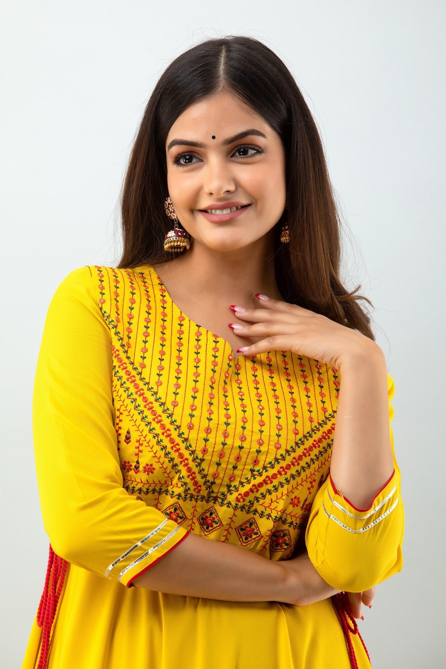 Yellow Embroidery work gown