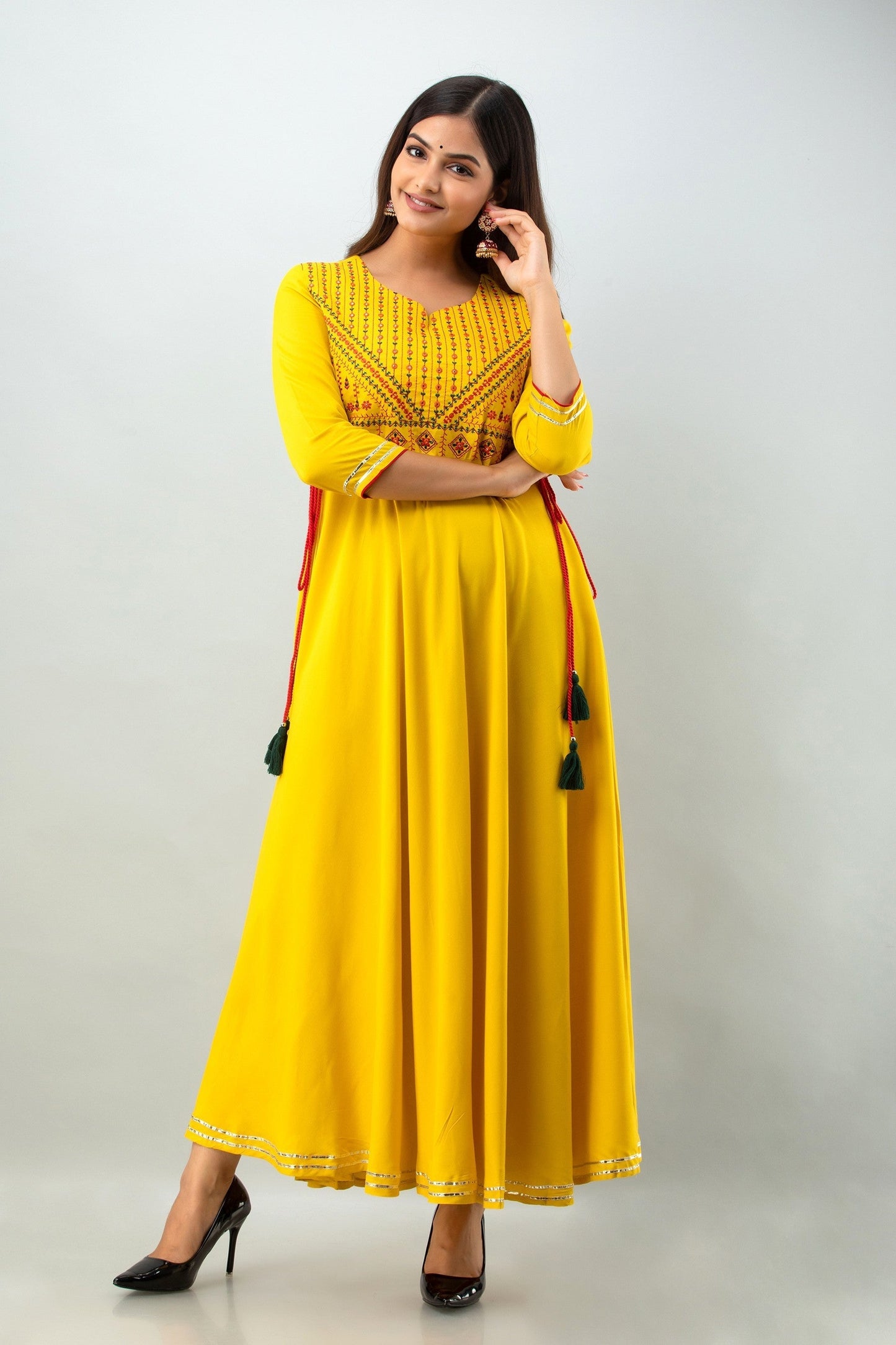 Yellow Embroidery work gown