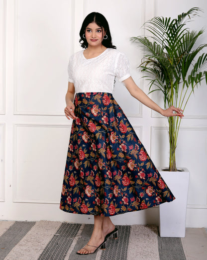 Women Schifli Blue Multicolor Cotton Middy Gown