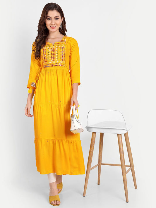 Embellished Mirror Work Rayon Anarkali Kurta