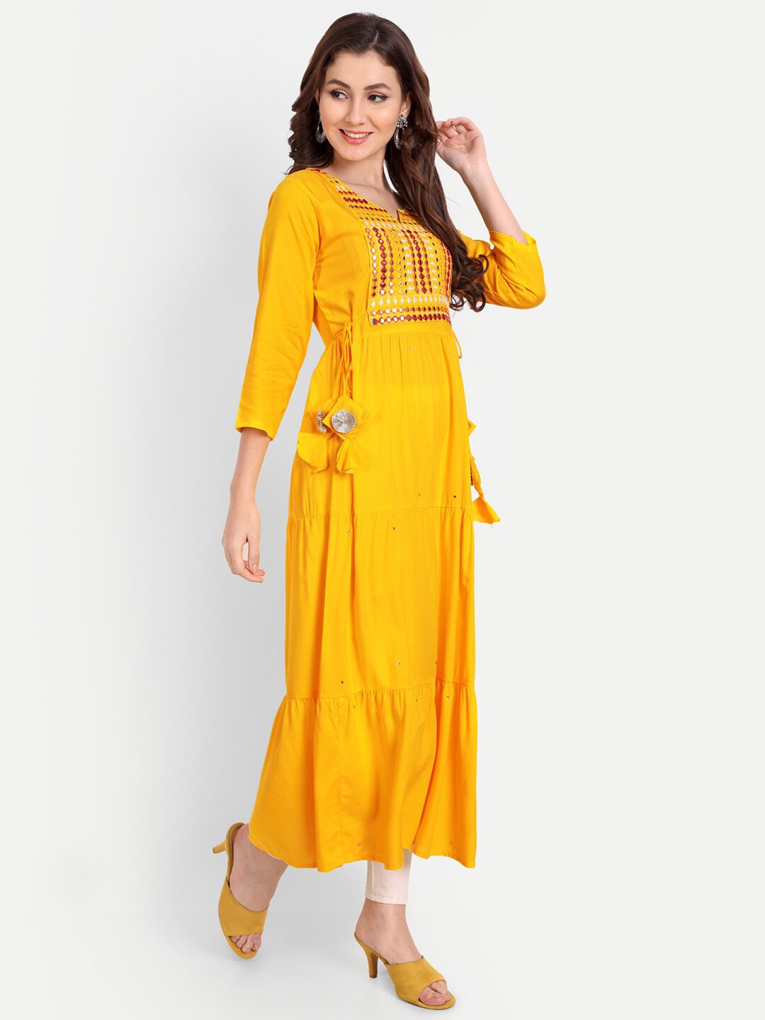 Embellished Mirror Work Rayon Anarkali Kurta