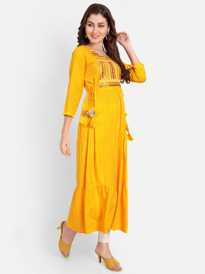 Embellished Mirror Work Rayon Anarkali Kurta
