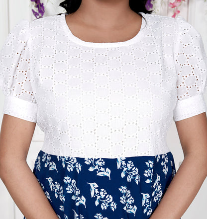 Women Schifli Blue Floral Cotton Middi Gown