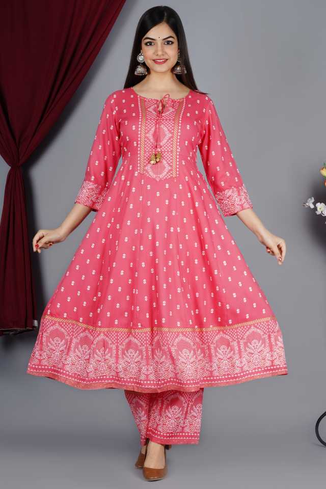 Premium Rayon Anarkali kurti with palazzo with Dupatta set