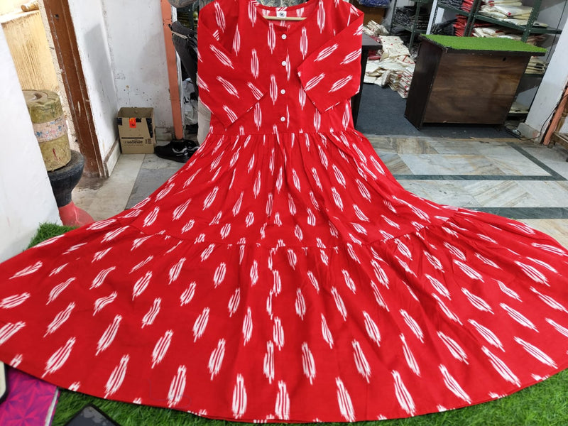 Women Red Cotton Middi