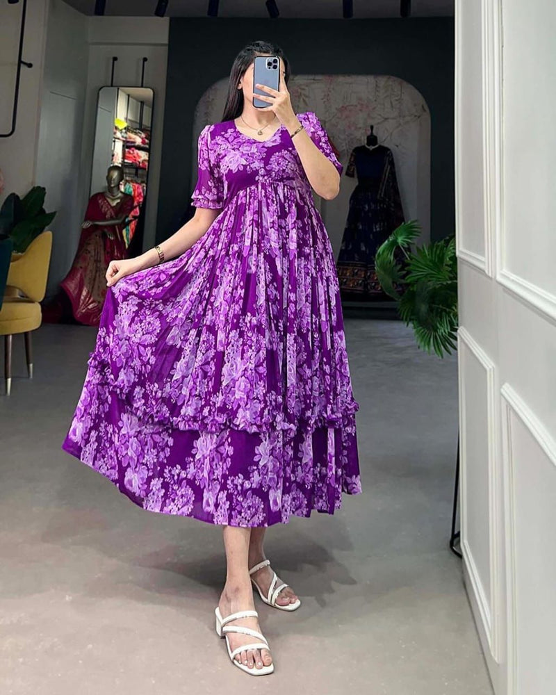 Trending Women Purple Cotton Middi Gown