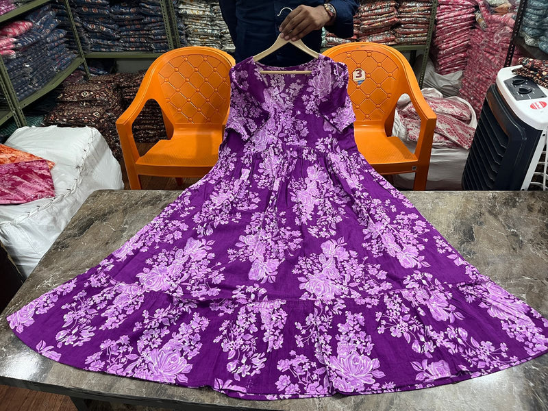 Trending Women Purple Cotton Middi Gown