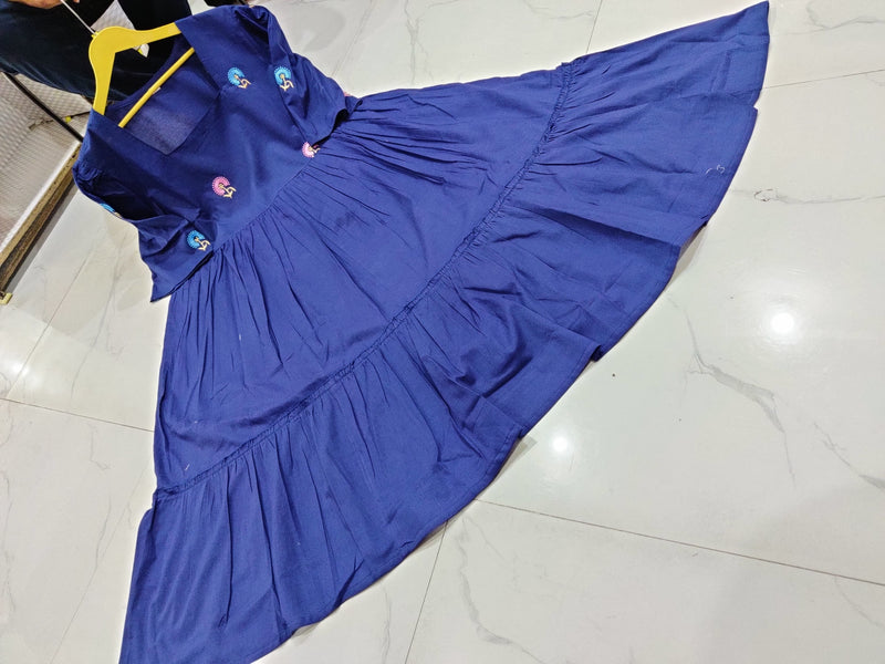 Women Blue Cotton Middi Gown