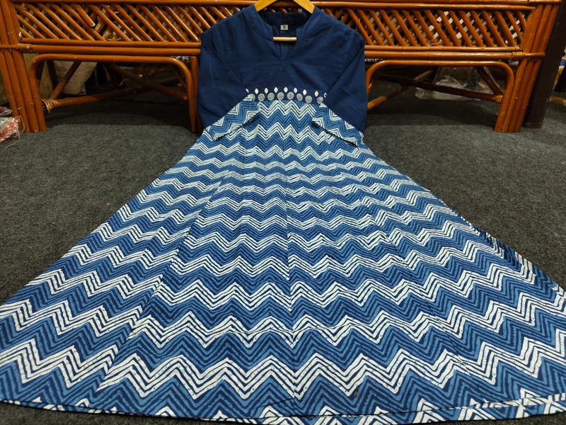 Women Blue Wave Cotton Middi Gown