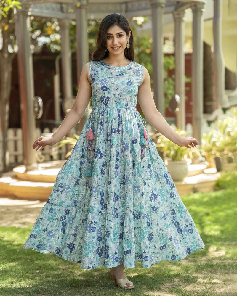 Women Cotton Floral Maxi Gown