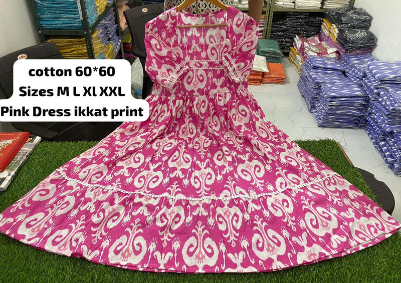 Women Pink Cotton Middy Gown