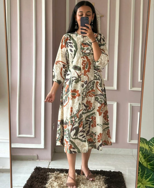 Women Muticolor Cotton Middi Gown