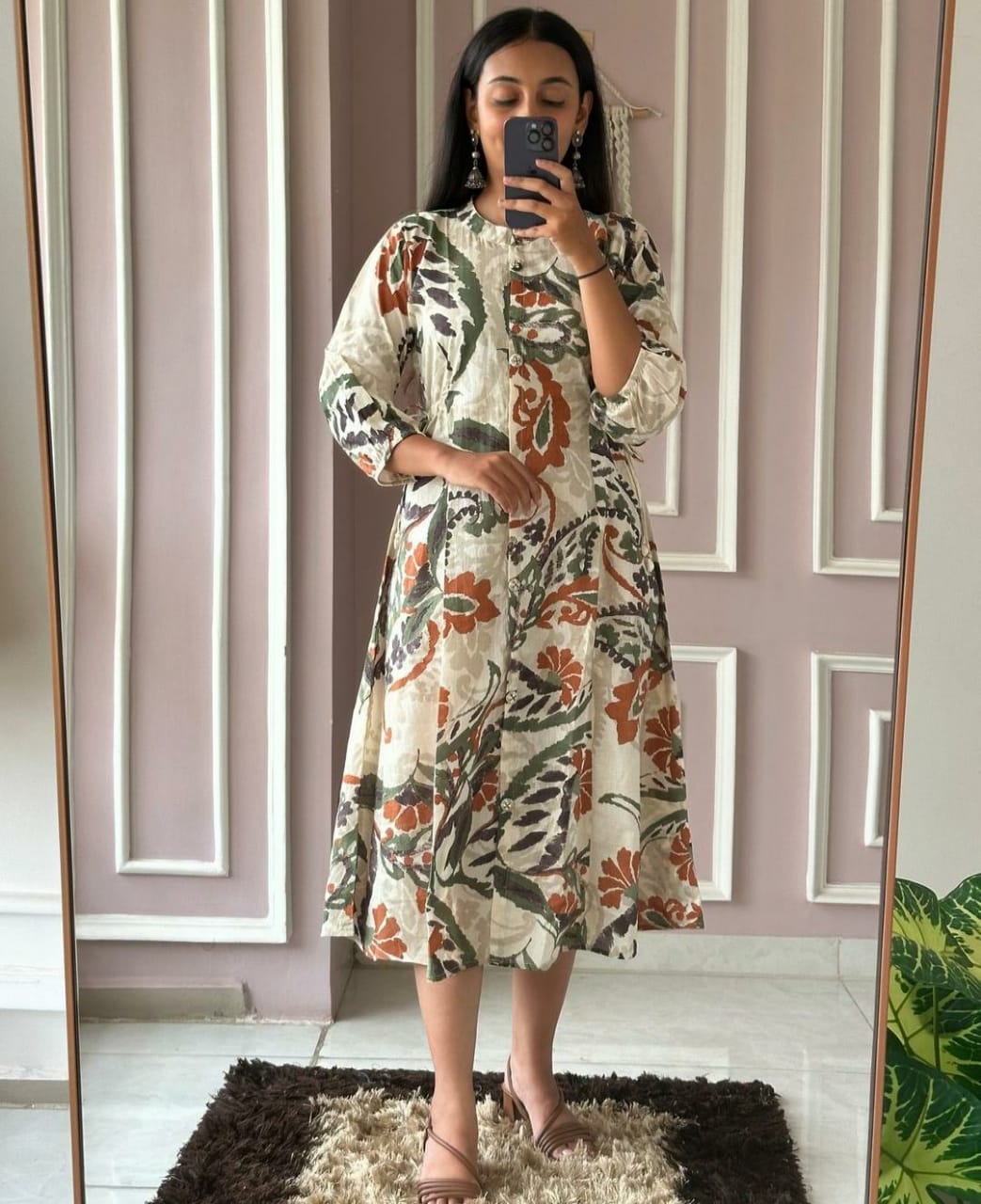 Women Muticolor Cotton Middi Gown