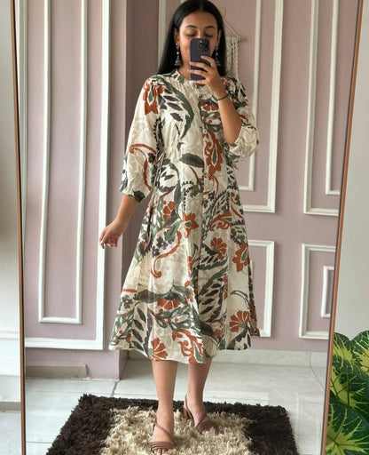 Women Muticolor Cotton Middi Gown