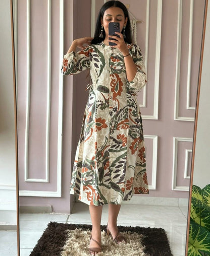Women Muticolor Cotton Middi Gown