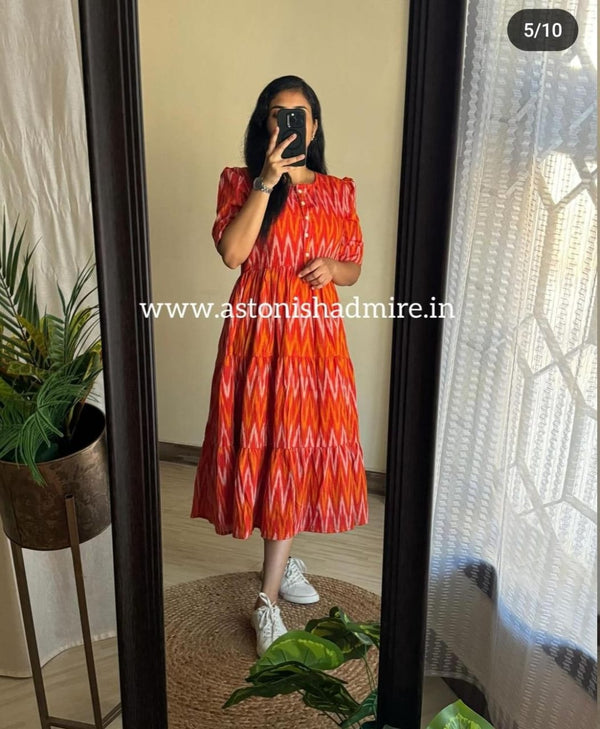 Rust orange  ikkat print Middy Gown