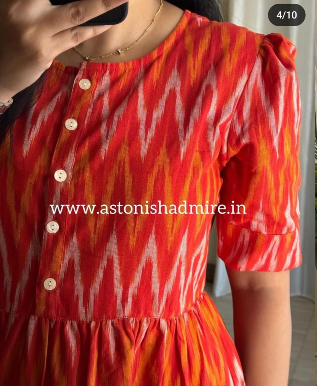 Rust orange  ikkat print Middy Gown