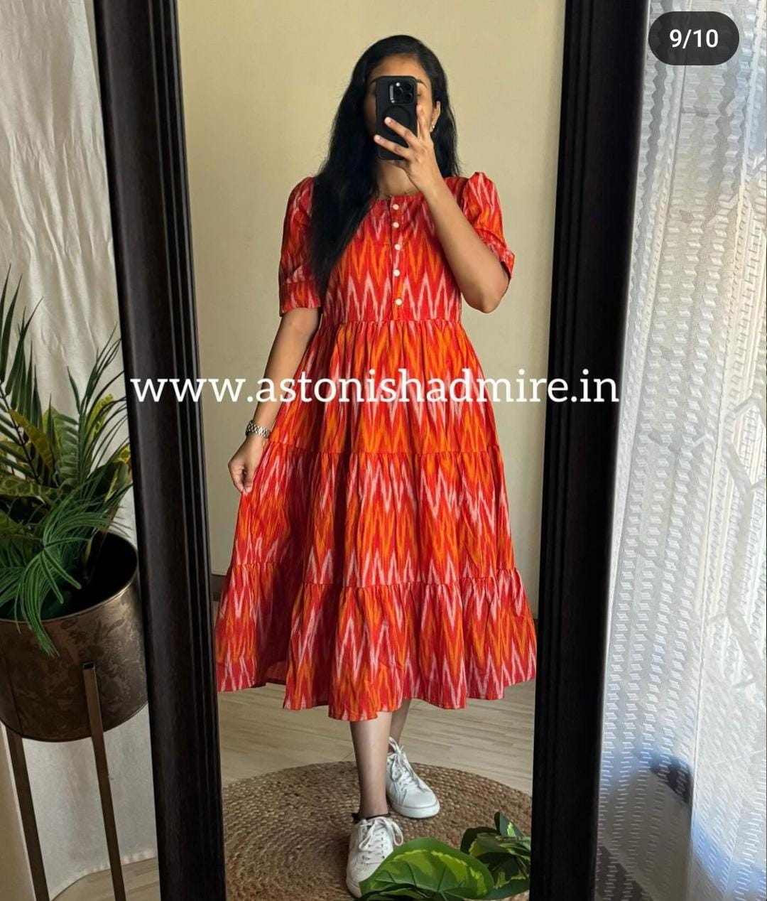 Rust orange  ikkat print Middy Gown
