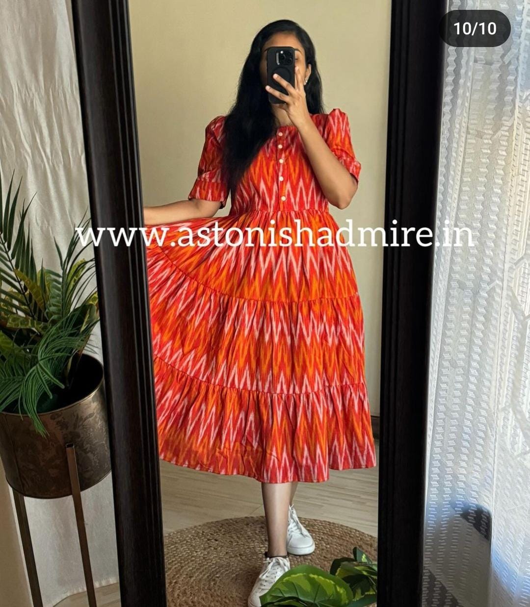Rust orange  ikkat print Middy Gown