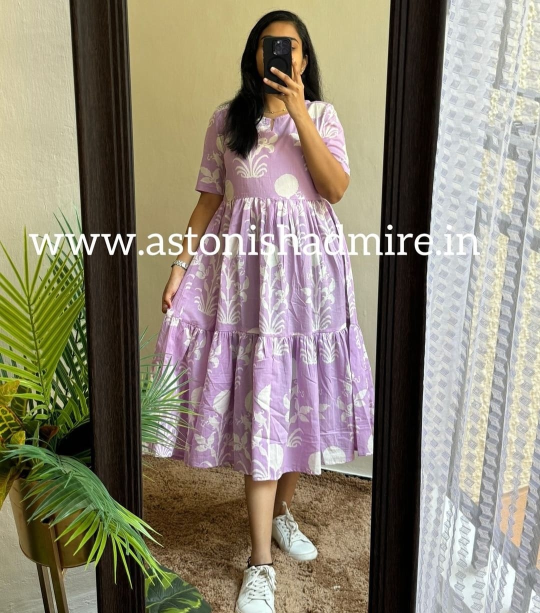 Purple print Middy Gown