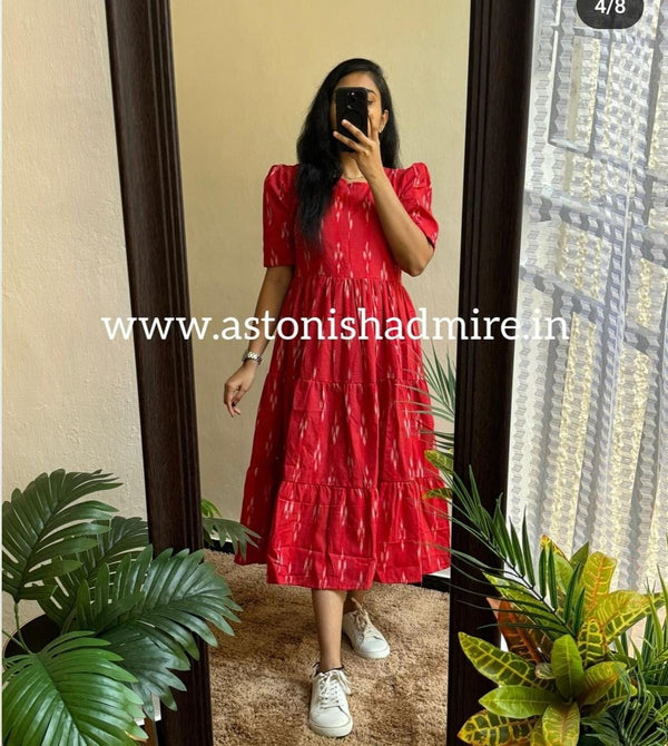 Red ikkat print Middy Gown