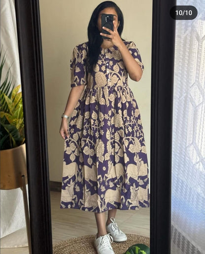 Beige flower print Middy Gown