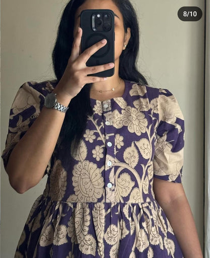 Beige flower print Middy Gown