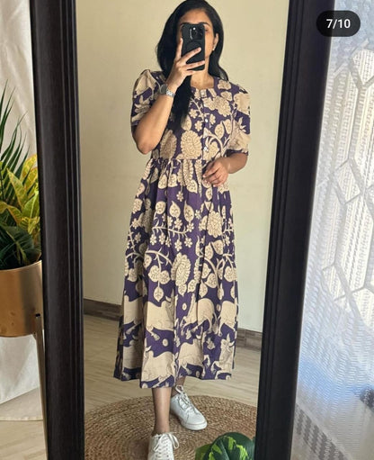 Beige flower print Middy Gown