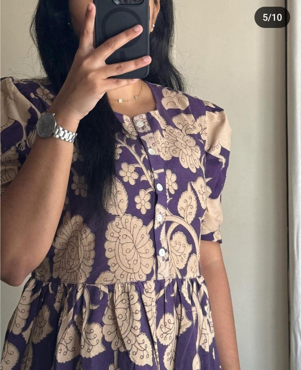 Beige flower print Middy Gown