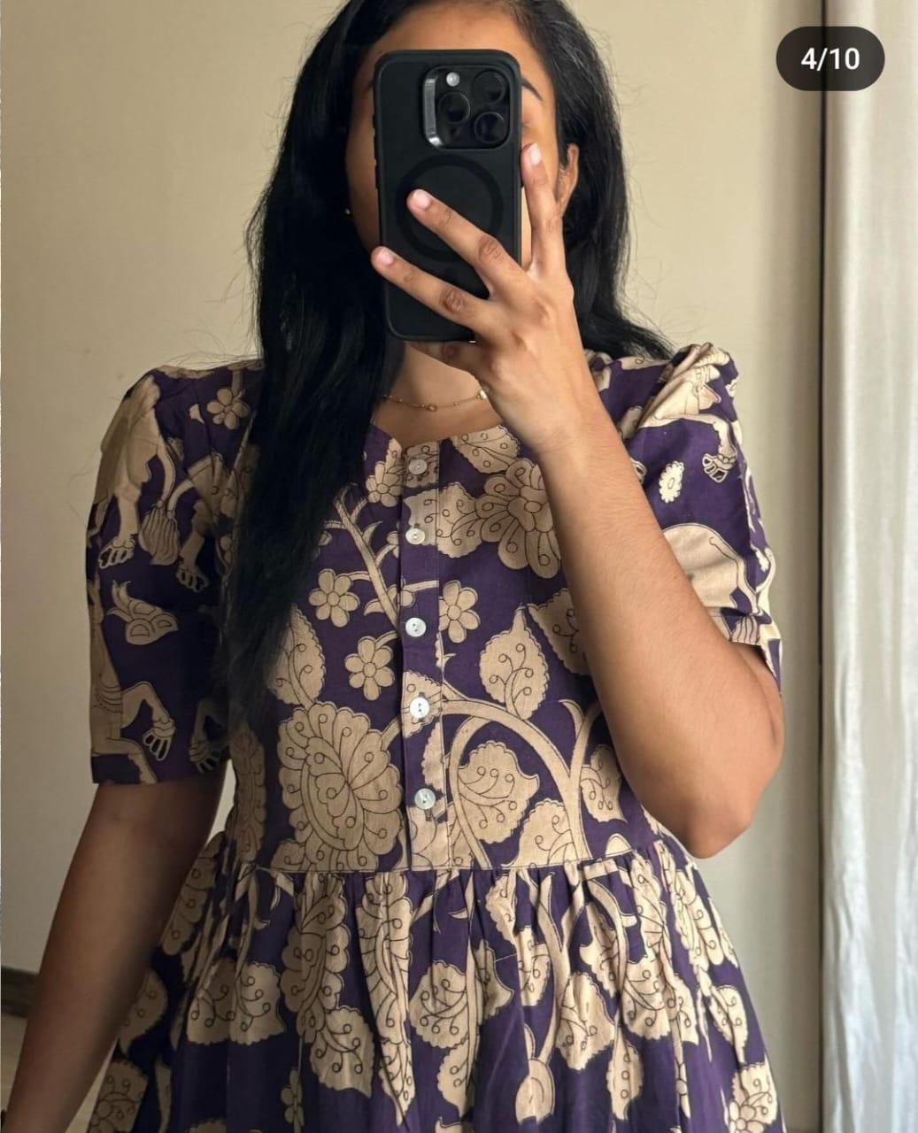 Beige flower print Middy Gown