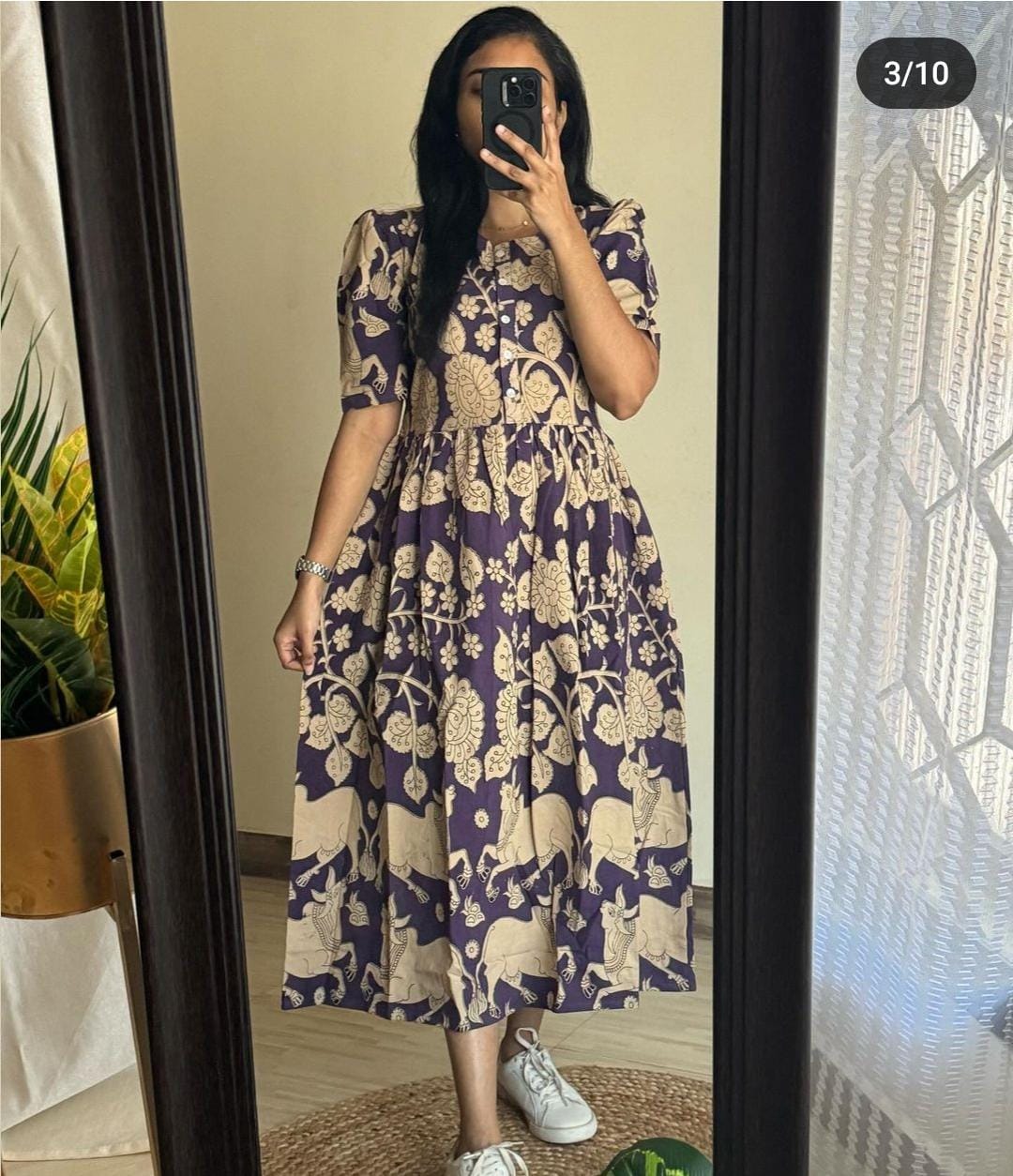 Beige flower print Middy Gown