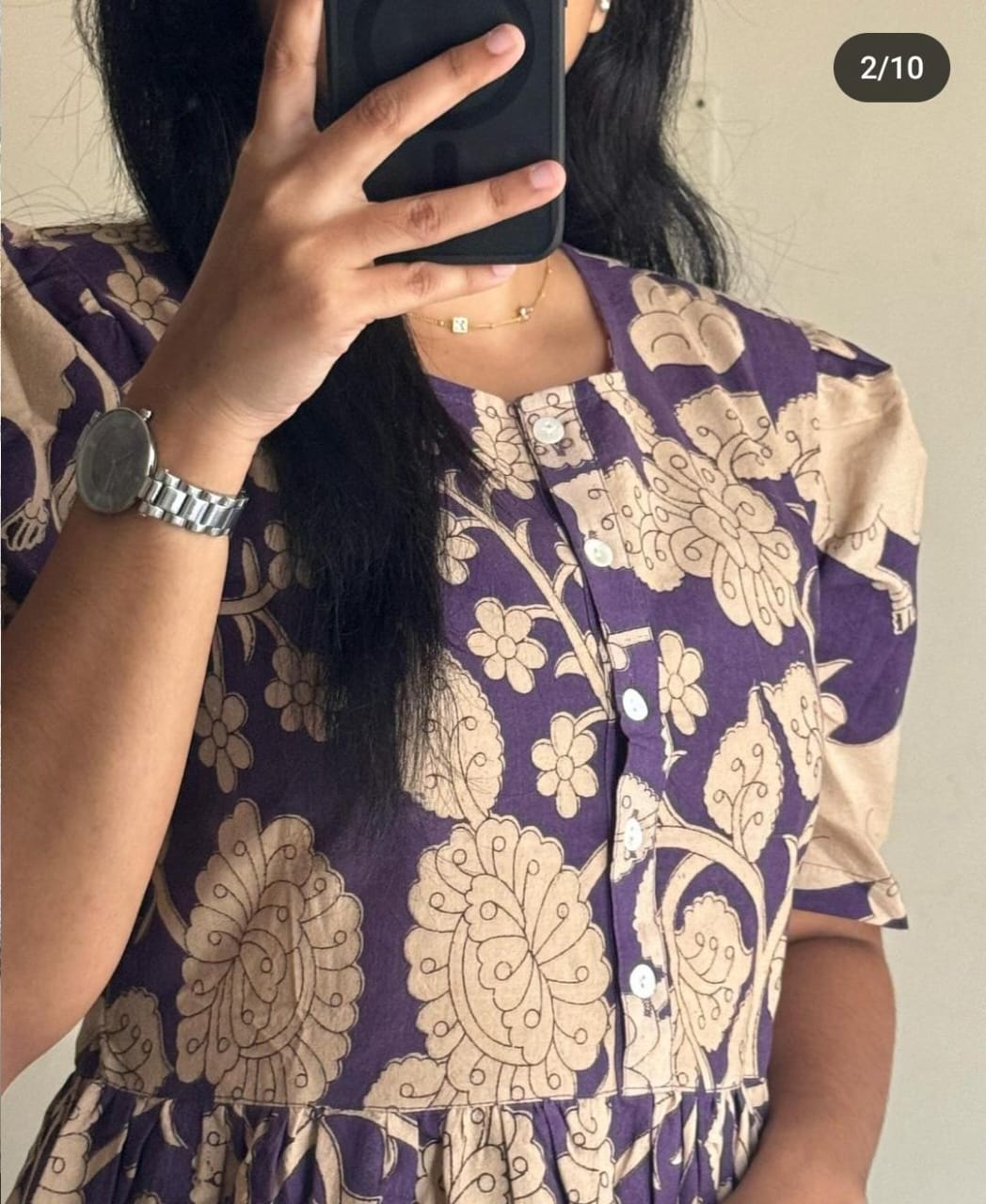 Beige flower print Middy Gown