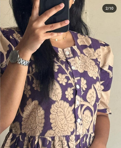 Beige flower print Middy Gown