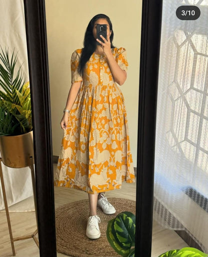 yellow ikkat print Middy Gown