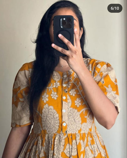yellow ikkat print Middy Gown