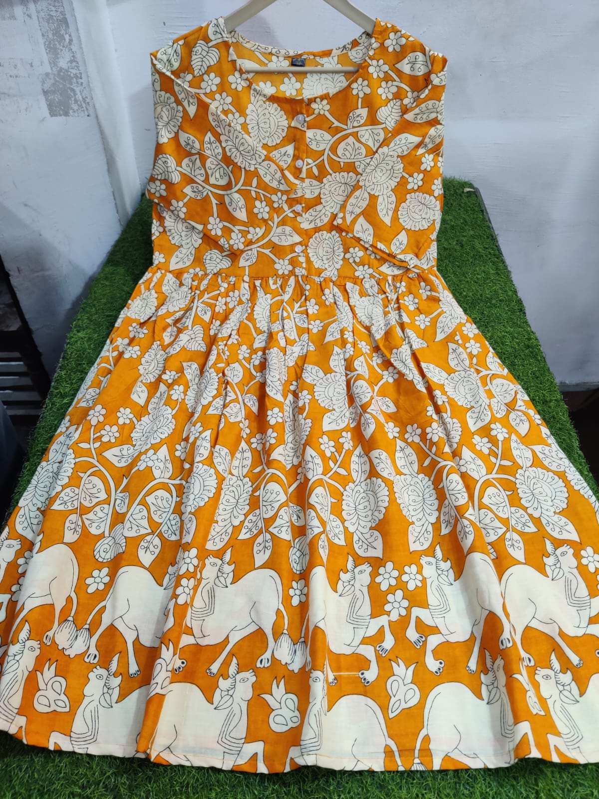 yellow ikkat print Middy Gown