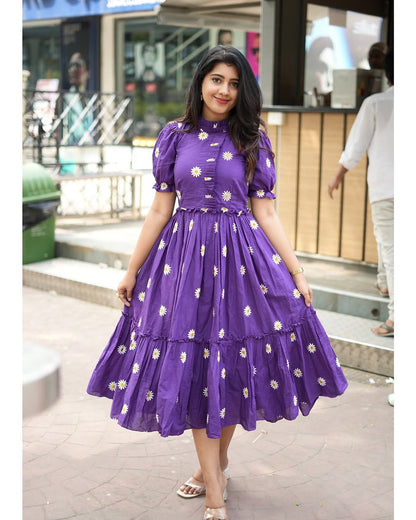 Women Blue Dazy Cotton Middi Gown