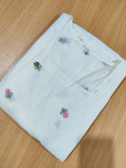 Women Off-White Cotton Zenia Embroidery Middi Gown