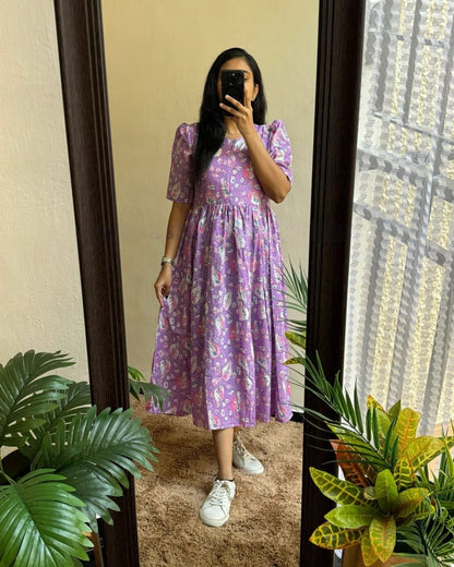 Purple printed Middy Gown