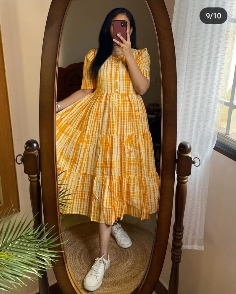 yellow  ikkat print Middy Gown