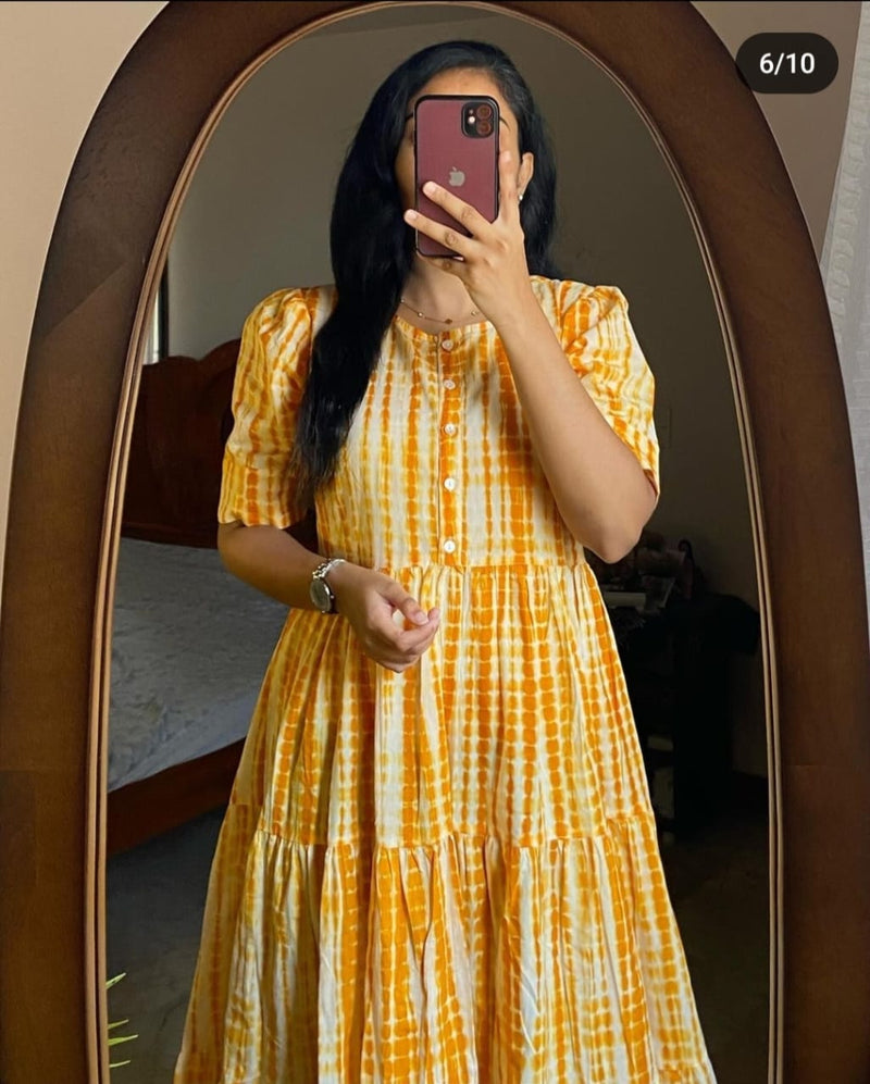 yellow  ikkat print Middy Gown