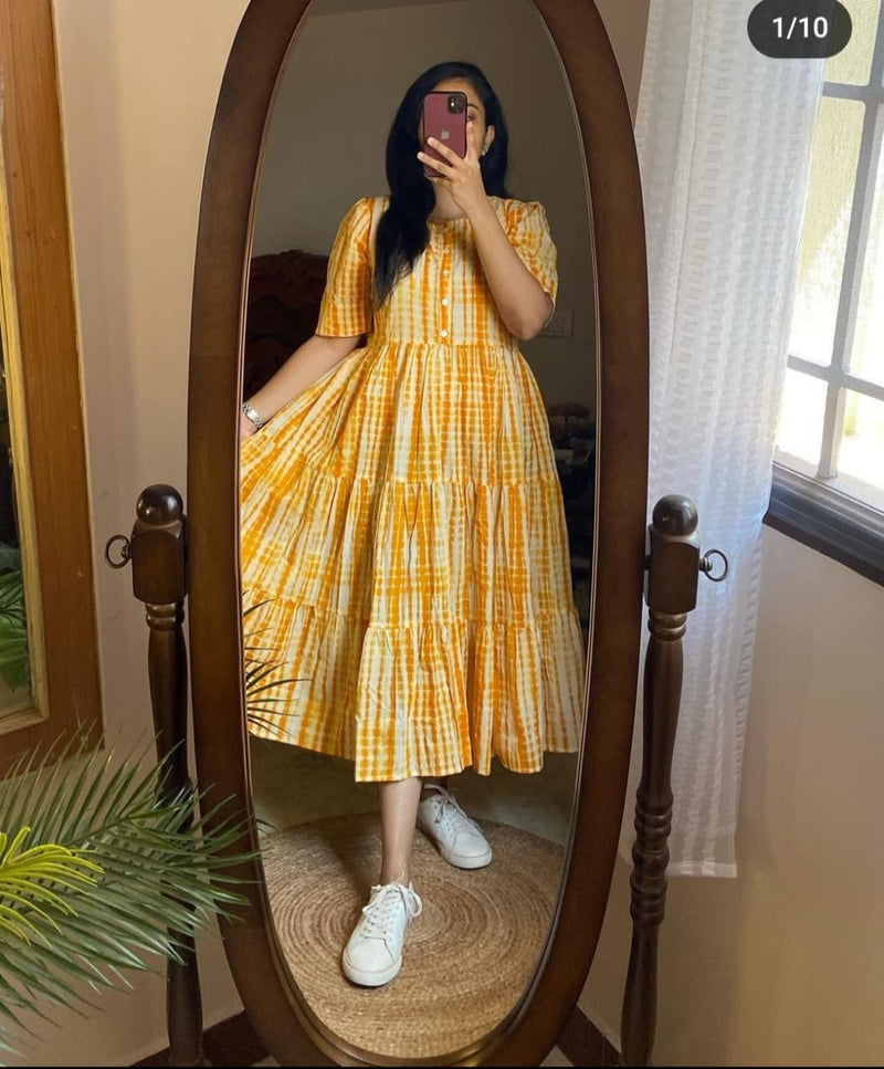 yellow  ikkat print Middy Gown