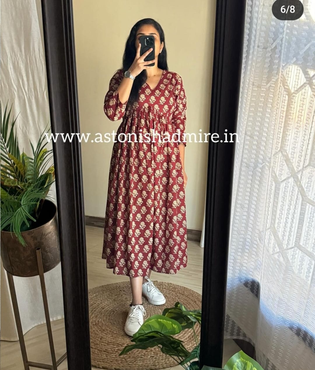 Brown ikkat print Middy Gown