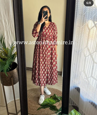 Brown ikkat print Middy Gown