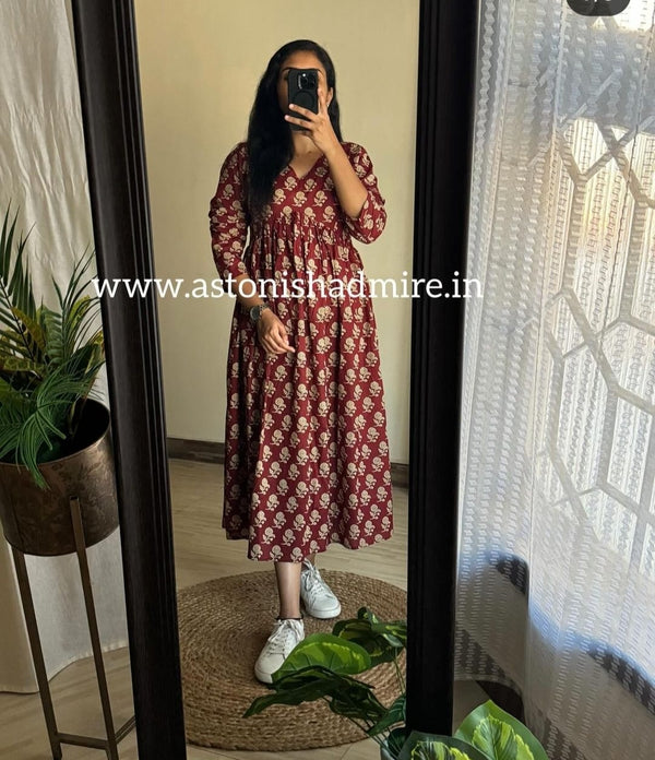 Brown ikkat print Middy Gown