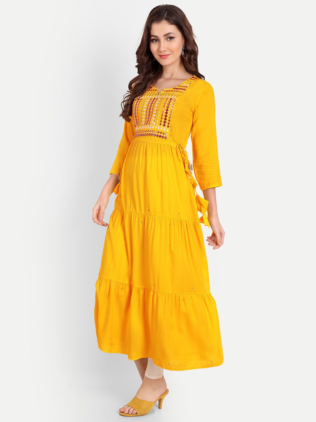 Embellished Mirror Work Rayon Anarkali Kurta