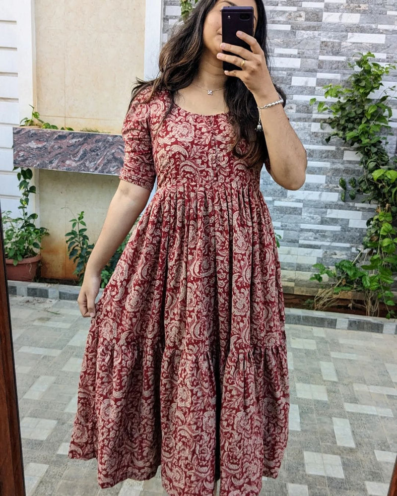 Beautiful azrak print Cotton maxi model dress