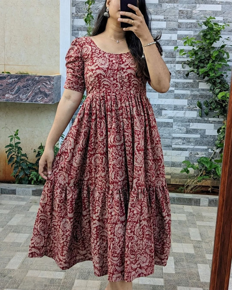 Beautiful azrak print Cotton maxi model dress